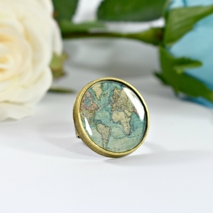 World map! | Vintage ring - statement, vintage, γυαλί, μοναδικό, φωτογραφία, δαχτυλίδι, unique, μπρούντζος, αυξομειούμενα, φθηνά
