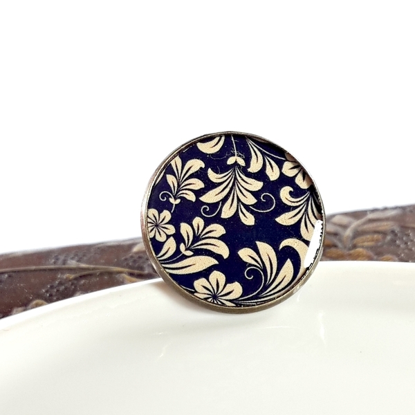 Floral Brown | Vintage ring - statement, vintage, γυαλί, γυαλί, ιδιαίτερο, μοναδικό, γυναικεία, δαχτυλίδι, φλοράλ, unique, μπρούντζος, μεγάλα, αυξομειούμενα, φθηνά