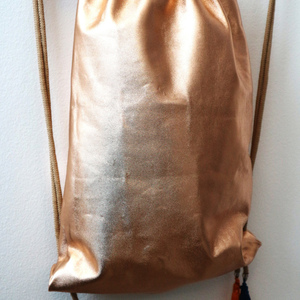 Δερμάτινο σακίδιο / Leather backbag pink gold - δέρμα, δέρμα, με φούντες, με φούντες, πλάτης, σακίδια πλάτης