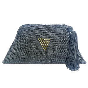 Πλεκτό cluch πολυγωνικό με φούντα και τρουκς - clutch, crochet, τσάντα, πλεκτές τσάντες, βραδινές