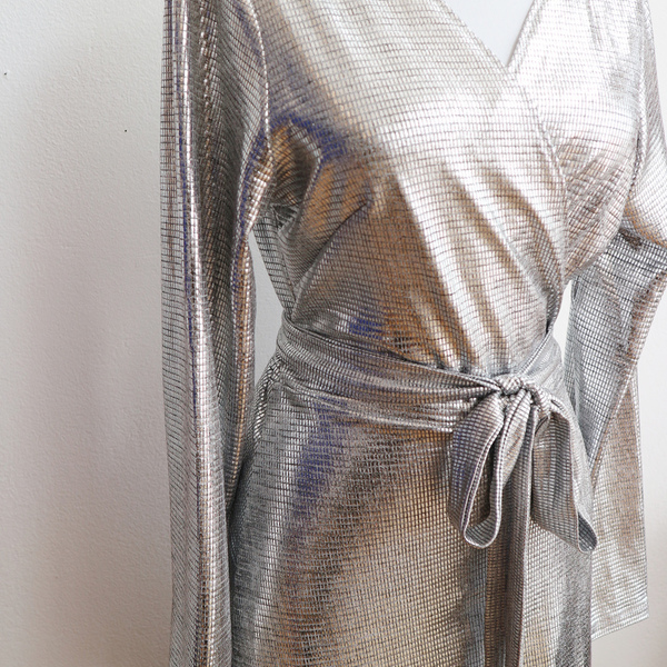 Φόρεμα κρουαζέ silver - ύφασμα, βαμβάκι, ασημί, ελαστικό, γυναικεία, Black Friday, γάμου - βάπτισης - 2