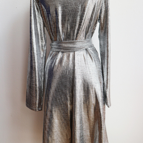 Φόρεμα κρουαζέ silver - ύφασμα, βαμβάκι, ασημί, ελαστικό, γυναικεία, Black Friday, γάμου - βάπτισης - 3