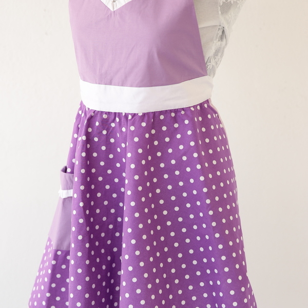 Lavender Retro Apron - βαμβάκι, κουζίνα, ποδιές μαγειρικής, δώρα γάμου, ρετρό, δώρο για τη γιαγιά - 4