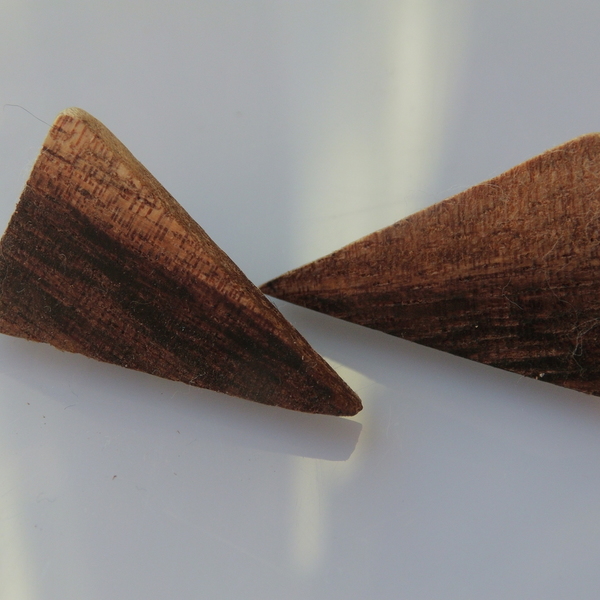 καρφωτά σκουλαρίκια | ξύλο Μεχ, τριγωνάκια - ξύλο, ξύλο, γεωμετρικά σχέδια, boho, ethnic, μεταλλικό - 2