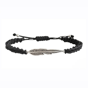 Ανδρικό βραχιόλι Leaf macrame black - ανδρικά, επάργυρα, μακραμέ, κορδόνια, χειροποίητα, φύλλο, bracelet, αντρικά βραχόλια