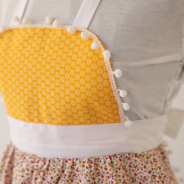 Piñata Apron - βαμβάκι, βαμβάκι, vintage, ποδιές μαγειρικής, pom pom, φλοράλ