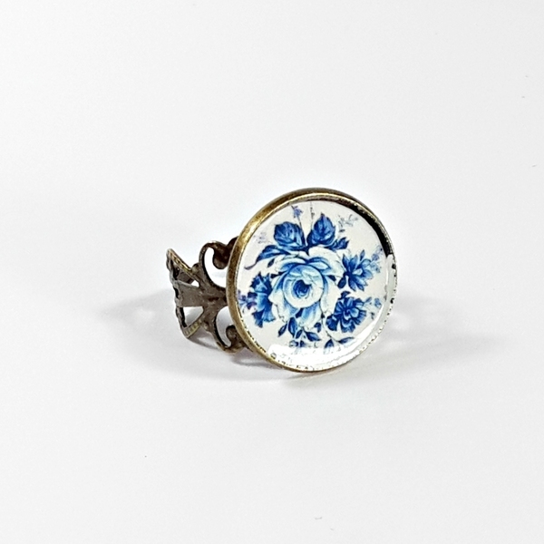 Dantelle | Vintage Ring - vintage, γυαλί, γυαλί, μέταλλο, δαχτυλίδι, φλοράλ, λουλούδι, αυξομειούμενα