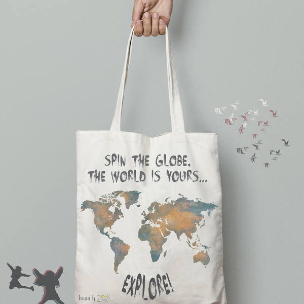 ❤ The world is yours, explore!❤ | Υφασμάτινη τσάντα, 100% cotton. - ύφασμα, γυναικεία, καλοκαίρι, ανδρικά, καμβάς, κορίτσι, τσάντα, μεγάλες, παραλία, οικολογικό, αγορίστικο, δώρα για άντρες, tote, δώρα για γυναίκες, πάνινες τσάντες - 2