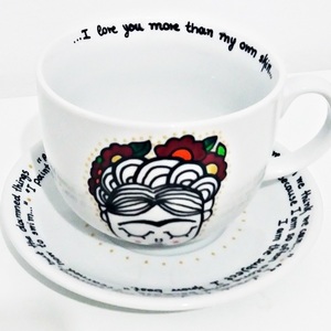 ΝΕW!!! Φλιτζάνι handpainted extra large "FRIDA quotes" - ζωγραφισμένα στο χέρι, δώρο, πορσελάνη, δωράκι, γενέθλια, personalised, unique, μεγάλα, κούπες & φλυτζάνια, ιδεά για δώρο - 2