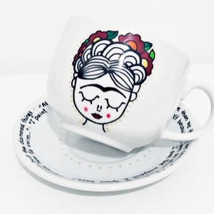 ΝΕW!!! Φλιτζάνι handpainted extra large "FRIDA quotes" - ζωγραφισμένα στο χέρι, δώρο, πορσελάνη, δωράκι, γενέθλια, personalised, unique, μεγάλα, κούπες & φλυτζάνια, ιδεά για δώρο - 3
