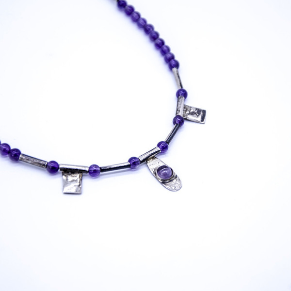 ''Swadows" purple necklace - μοναδικό, αμέθυστος, αμέθυστος, ασήμι 925, ασήμι 925, γεωμετρικά σχέδια, χειροποίητα, minimal - 2