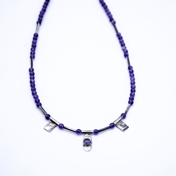 ''Swadows" purple necklace - μοναδικό, αμέθυστος, αμέθυστος, ασήμι 925, ασήμι 925, γεωμετρικά σχέδια, χειροποίητα, minimal - 3