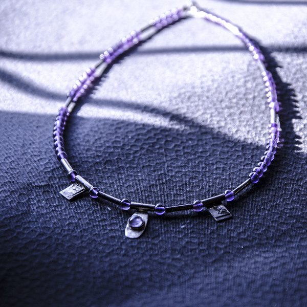 ''Swadows" purple necklace - μοναδικό, αμέθυστος, αμέθυστος, ασήμι 925, ασήμι 925, γεωμετρικά σχέδια, χειροποίητα, minimal - 4