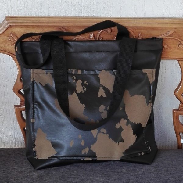 Τσάντα με ανάγλυφη τσέπη - fashion, ώμου, μεγάλες, minimal, δερματίνη, boho, φθηνές - 4