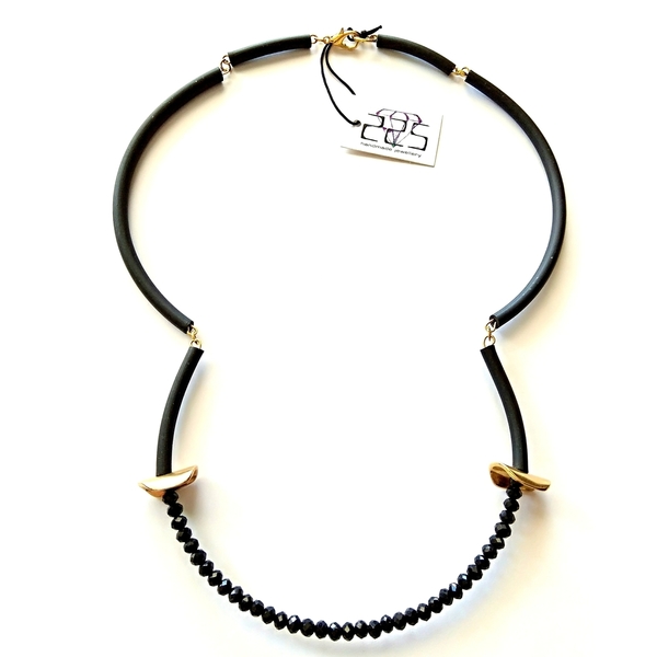 Minimal black necklace - chic, κρύσταλλα, σύρμα, minimal, κομψό, μεταλλικά στοιχεία - 2