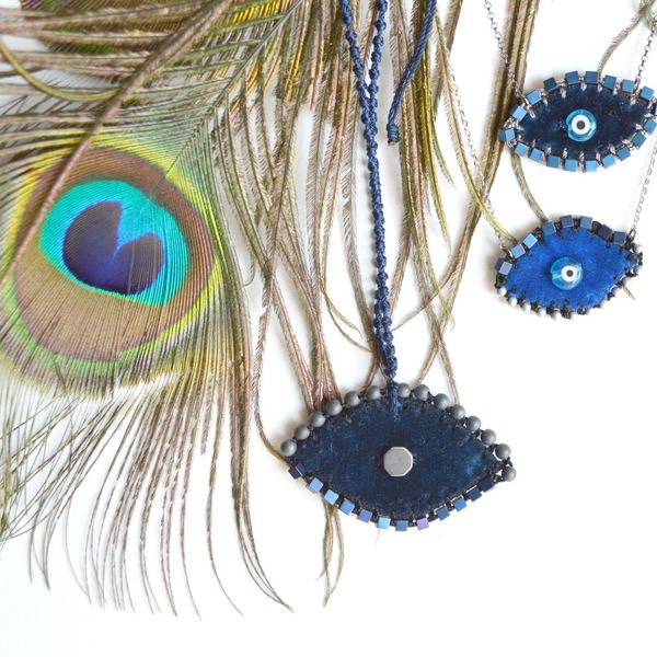 Κολιέ Evil eye κεντητό βελούδινο μπλε - κολιέ, κοντό, μάτι, evil eye, βελούδο, αιματίτης, ημιπολύτιμες πέτρες, minimal, διακριτικό, chic, boho, κεντητά, fashion, χειροποίητα, έλληνες σχεδιαστές, δώρο, γυναικεία, ασήμι 925, ασήμι, βελούδο, αιματίτης, ethnic, μοντέρνο, κοντά - 3