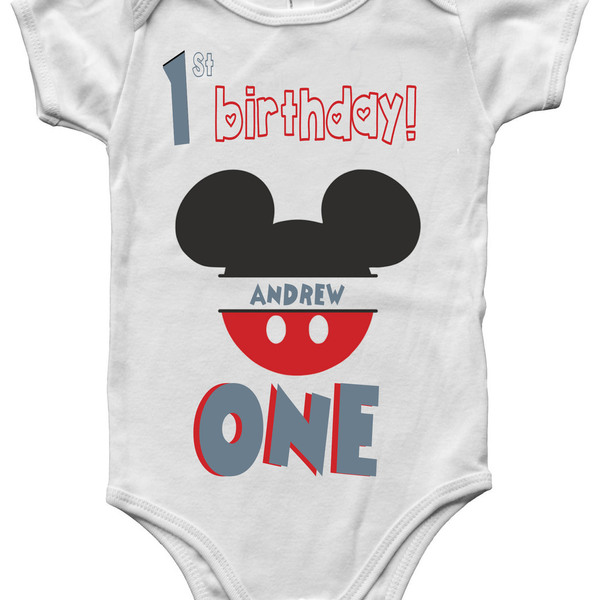 1st Birthday with Mickey Mouse!!!|Παιδικό T-shirt | Φορμάκι μωρού - αγόρι, t-shirt, δώρο, αγάπη, χειροποίητα, αγορίστικο, πάρτυ γενεθλίων, βρεφικά φορμάκια, δώρα γενεθλίων, δώρα για μωρά, βρεφικά ρούχα