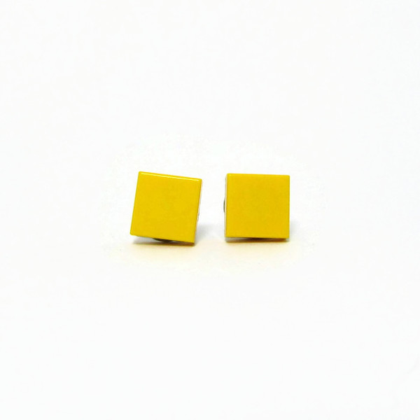 Σκουλαρίκια Καρφωτά Κίτρινα - μοντέρνο, γεωμετρικά σχέδια, minimal, τουβλάκια, faux bijoux