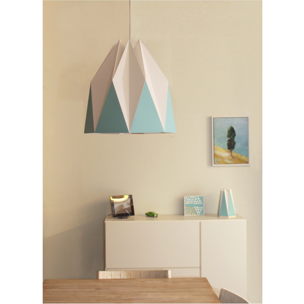 Χειροποίητο χάρτινο καπέλο λάμπας origami τιρκουάζ large - τιρκουάζ, χαρτί, κουζίνα, origami, οροφής - 2