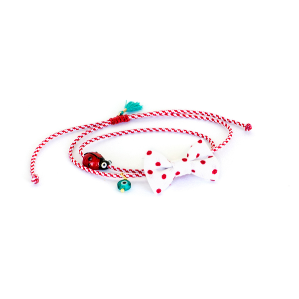 Ladybug March - βαμβάκι, φιόγκος, ιδιαίτερο, γυναικεία, με φούντες, μάρτης, κορδόνια, χειροποίητα, πασχαλίτσα, μάτι, χάντρες, romantic, μαρτάκια