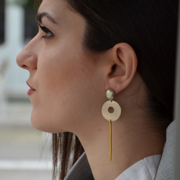 ''Circle'' fashion earrings - ασήμι, μοντέρνο, ορείχαλκος, χρυσό, ασήμι 925, αλπακάς, γεωμετρικά σχέδια, χειροποίητα σκουλαρίκια με πέρλε, καρφωτά, rock - 4