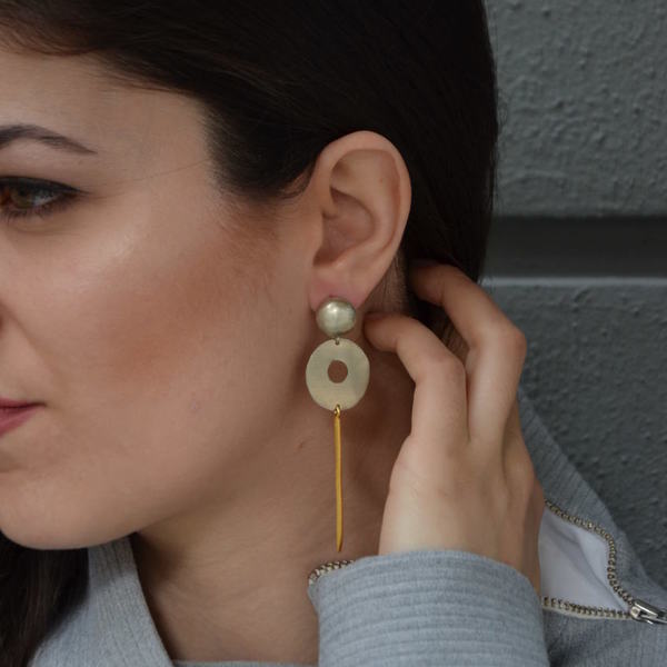 ''Circle'' fashion earrings - ασήμι, μοντέρνο, ορείχαλκος, χρυσό, ασήμι 925, αλπακάς, γεωμετρικά σχέδια, χειροποίητα σκουλαρίκια με πέρλε, καρφωτά, rock - 5