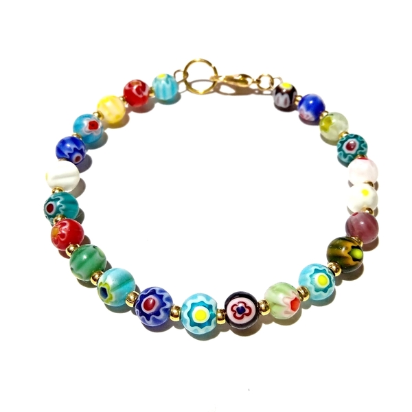 Millefiori bracellet - πολύχρωμο, ορείχαλκος, βραχιόλι, χάντρες, γυάλινες, μεταλλικά στοιχεία