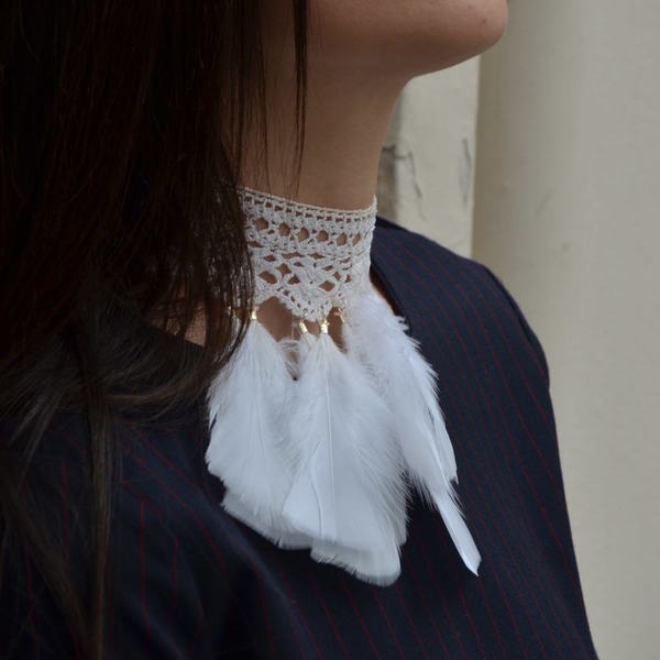 ''White Angels'' choker necklace - δαντέλα, δαντέλα, ασήμι 925, φτερό, φτερό, τσόκερ, κολιέ, χειροποίητα