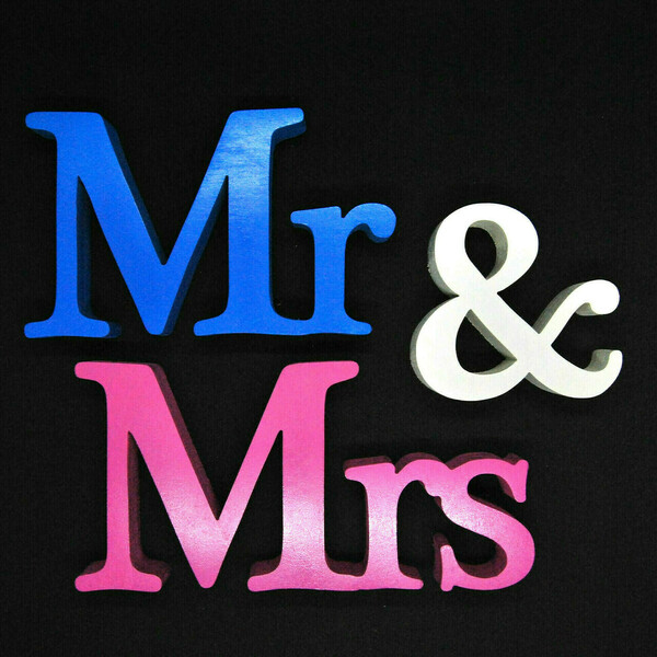 Ξύλινη επιγραφή Mr & Mrs - πολύχρωμο, διακοσμητικό, δώρο, σπίτι, χειροποίητα, mr & mrs, δωμάτιο, γάμος, γάμου, ξύλινο, διακοσμητικά - 2