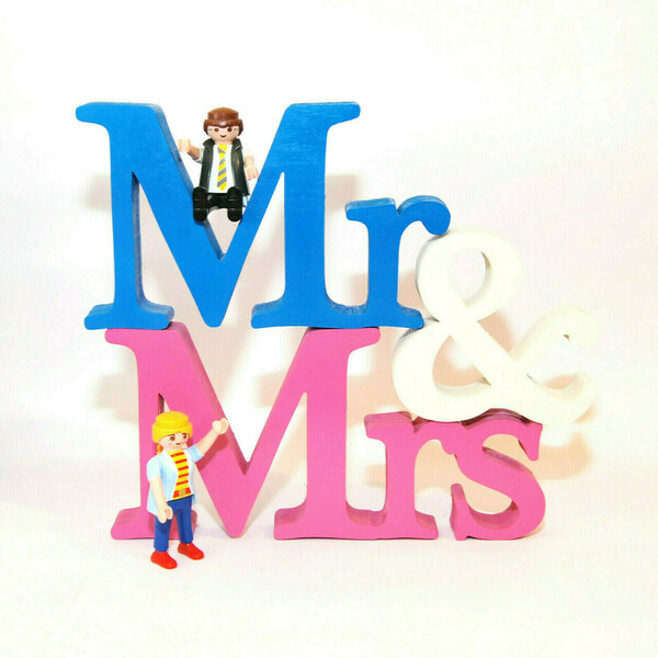 Ξύλινη επιγραφή Mr & Mrs - πολύχρωμο, διακοσμητικό, δώρο, σπίτι, χειροποίητα, mr & mrs, δωμάτιο, γάμος, γάμου, ξύλινο, διακοσμητικά - 3