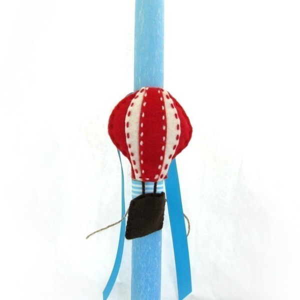 Λαμπάδα τσόχινο αερόστατο κόκκινο - λαμπάδες, αερόστατο, βαφτιστήρι, αρωματικά κεριά, δώρα για αγόρια - 2
