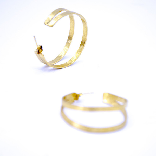 ''Golden'' Hoop earrings - μοντέρνο, επιχρυσωμένα, επιχρυσωμένα, ασήμι 925, χειροποίητα, κρίκοι - 3