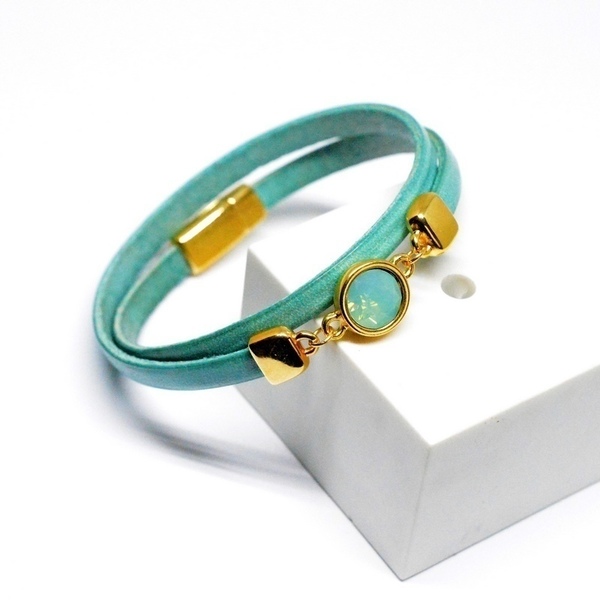 Βραχιόλι τυρκουάζ /Swarovski Turquoise V1614 - δέρμα, charms, swarovski, swarovski, χειροποίητα, bracelet - 2