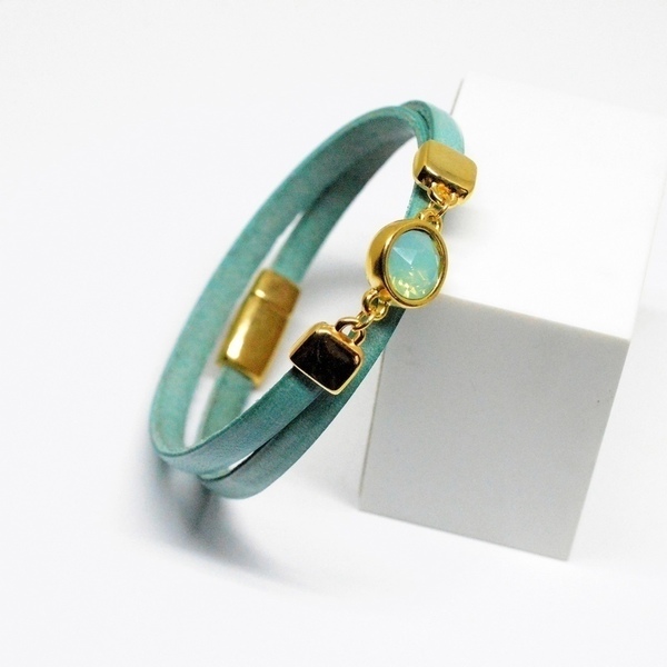 Βραχιόλι τυρκουάζ /Swarovski Turquoise V1614 - δέρμα, charms, swarovski, swarovski, χειροποίητα, bracelet - 3