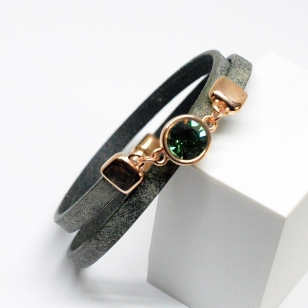 Βραχιόλι Green /Rose Gold /Swarovski Emerald V1625 - swarovski, swarovski, βραχιόλι, bracelet - 3