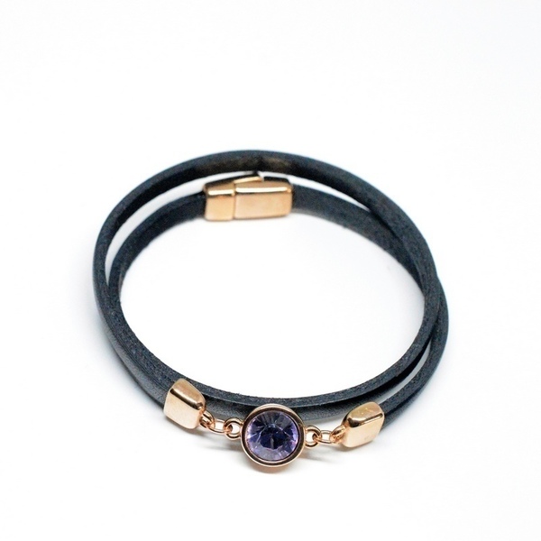 Βραχιόλι Black /rose Gold/Swarovski Violet V1647 - charms, swarovski, χειροποίητα, bracelet