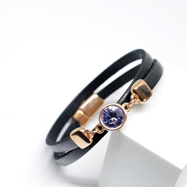 Βραχιόλι Black /rose Gold/Swarovski Violet V1647 - charms, swarovski, χειροποίητα, bracelet - 3