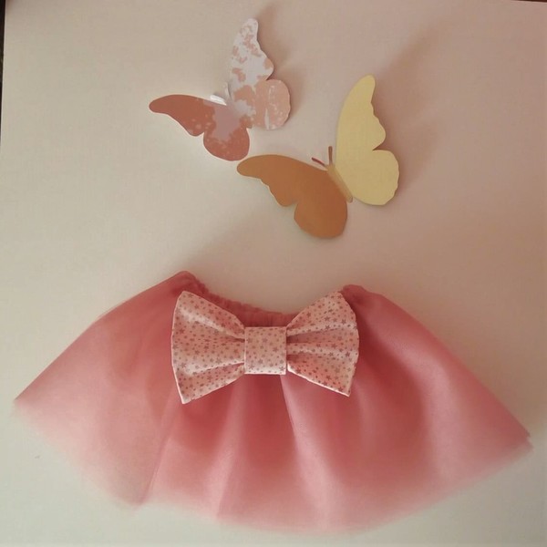 Τούλινη φούστα (tutu) γκλιτερ ροζ αστεράκι φιόγκο - βαμβάκι, κορίτσι, δώρο, βρεφικά, για παιδιά