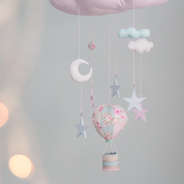 Μομπιλε σύννεφο με αερόστατο και αστέρια σε αποχρώσεις του ροζ και της μέντας - βαμβάκι, διακοσμητικό, ξύλο, ιδιαίτερο, μοναδικό, αγόρι, αστέρι, τσόχα, δώρο, φεγγάρι, αερόστατο, δώρα για βάπτιση, romantic, μόμπιλε, παιδικό δωμάτιο, παιδική διακόσμηση, βρεφικά, δώρο για νεογέννητο, κρεμαστά στοιχεία, για παιδιά - 2