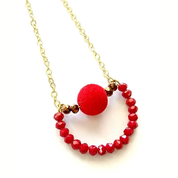 Little red necklace - αλυσίδες, κρύσταλλα, σύρμα, κολιέ, γεωμετρικά σχέδια, χάντρες, κοντό, minimal