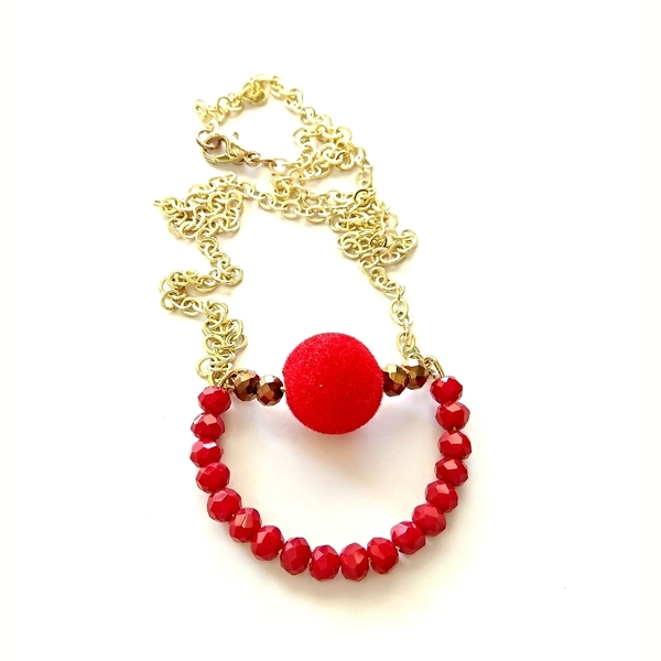 Little red necklace - αλυσίδες, κρύσταλλα, σύρμα, κολιέ, γεωμετρικά σχέδια, χάντρες, κοντό, minimal - 2