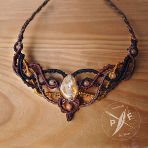 {Χρυσή Ακτίνα} {Golden Ray} boho chic macrame πλεκτό περιδέραιο με Κιτρίνη. - ημιπολύτιμες πέτρες, ημιπολύτιμες πέτρες, κεντητά, κερωμένα κορδόνια, μοναδικό, μοντέρνο, γυναικεία, μακραμέ, χειροποίητα, εντυπωσιακό, must αξεσουάρ, unique, boho, ethnic, αυξομειούμενα - 5