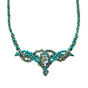 {Αλκυόνη} {Kingfisher} boho chic πλεκτό περιδέραιο με Αχάτη. - ημιπολύτιμες πέτρες, κεντητά, αχάτης, αχάτης, κερωμένα κορδόνια, μοναδικό, μοντέρνο, γυναικεία, μακραμέ, χειροποίητα, εντυπωσιακό, must αξεσουάρ, unique, boho, ethnic, αυξομειούμενα