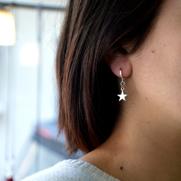 Star earrings - επάργυρα, αστέρι, σκουλαρίκια, χειροποίητα, minimal, φθηνά - 2