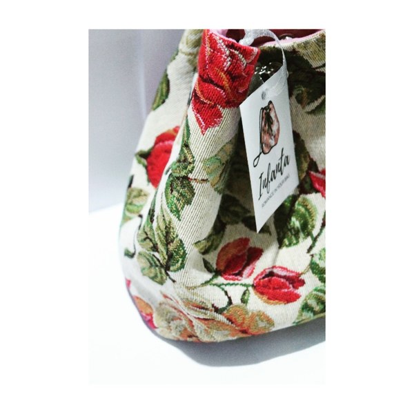 "Audrey" bucket bag - ύφασμα, αλυσίδες, vintage, λουλούδια, πουγκί, χιαστί, φλοράλ, romantic - 2