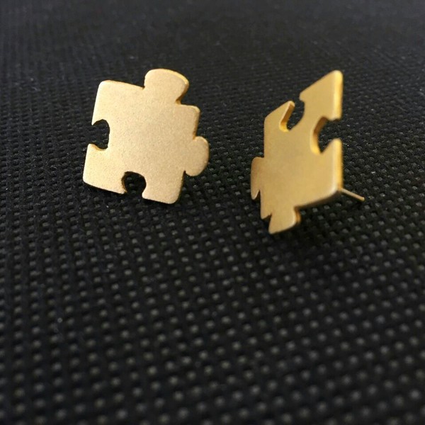 puzzle earrings - αλπακάς, σκουλαρίκια, χειροποίητα, μπρούντζος - 2