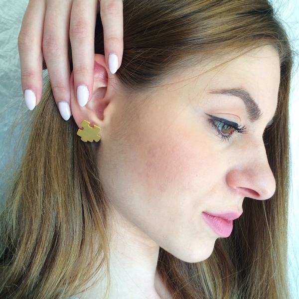 puzzle earrings - αλπακάς, σκουλαρίκια, χειροποίητα, μπρούντζος - 4