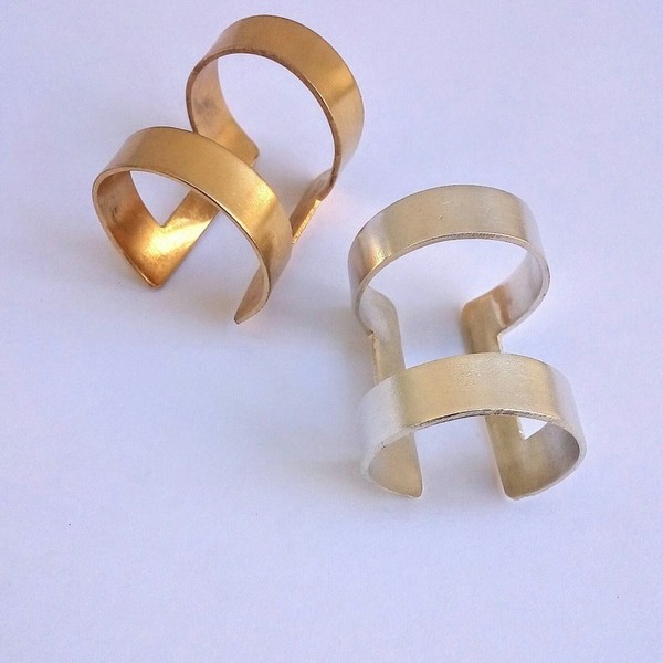 Double ring - statement, επιχρυσωμένα, επάργυρα, δαχτυλίδι, χειροποίητα, minimal, boho, μπρούντζος, μεγάλα, αυξομειούμενα, φθηνά