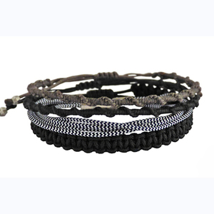 Ανδρικά βραχιόλια σετ 4 τμχ black-grey - κερωμένα κορδόνια, ανδρικά, μακραμέ, κορδόνια, σετ, δώρα για άντρες, αντρικά βραχόλια