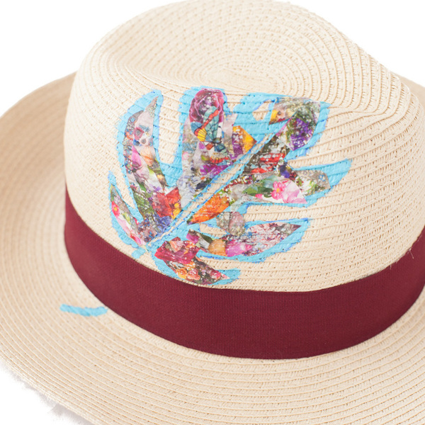 THE COLLAGES PHILODENDRON HANDPAINTED FEDORA HAT (RED) - ζωγραφισμένα στο χέρι, ψάθινα - 2